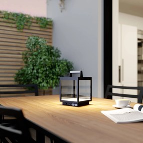 Lucande Lampada da tavolo ricaricabile a LED Cube, alluminio, USB, IP54,