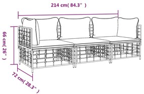 Set Divani da Giardino 3 pz con Cuscini Antracite in Polyrattan