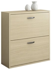 Scarpiera 2 ante doppia profondità L 73 x H 80 x P 25 cm 12 paia, rovere naturale