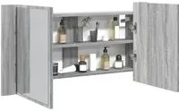 Armadietto a Specchio con LED Grigio Sonoma 90x12x45cm Acrilico 834968