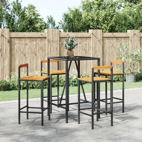 Set Bar Giardino 5 Pz Nero Polyrattan E Legno Massello Acacia /