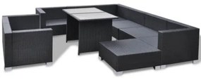 Set Divani da Giardino 10 pz con Cuscini in Polyrattan Nero