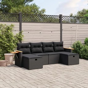 Set divano da giardino 6 pz con cuscini nero in polyrattan