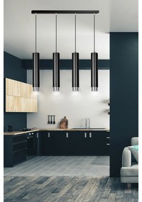 Lampadario 4 Luci Brunilde In Acciaio Nero E Tubolari In Nero E Cromo