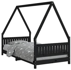Giroletto per bambini nero 90x190 cm in legno massello di pino
