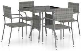 Set mobili da pranzo per giardino 5 pz in polyrattan grigio