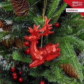 Addobbo Albero Di Natale Iridescente o Glitterata Renna Seduta 8,5x6x9cm