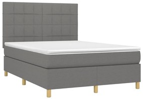 Letto a molle materasso e led grigio scuro 140x200cm in tessuto