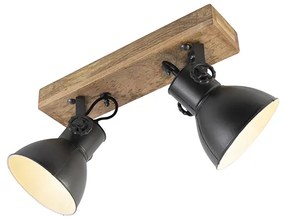 Plafoniera industriale grigio antracite legno mango 2 luci - MANGOES
