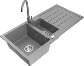 Mexen Andres lavello in granito 1,5 vasca con scolapiatti e rubinetto da cucina Telma, grigio - 6515-71-670200-71