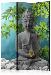 Paravento Buddha in Meditazione - Buddha in pietra con fiore