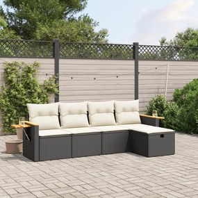 Set divani da giardino 5 pz con cuscini in polyrattan nero