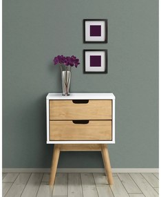 Comodino bianco e marrone in legno di pino massiccio Baku - Marckeric