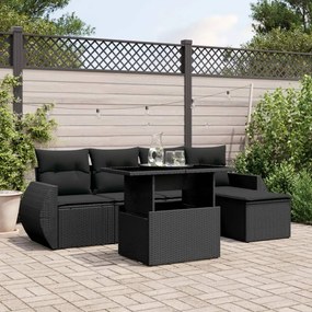 Set divano da giardino 6 pz con cuscini nero in polyrattan