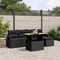 Set Divano da Giardino 6 pz con Cuscini Nero in Polyrattan 3271727