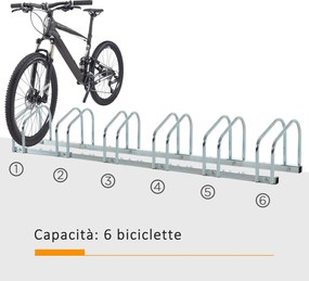 Rastrelliera Porta Biciclette 6 Posti 179x33x27 cm in Acciaio Argento...
