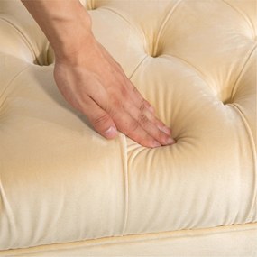 Panca Fondo Letto Imbottita con Rivestimento Trapuntato in Effetto Velluto 118x45x42 cm Beige...
