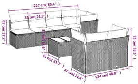 Set divano da giardino 8 pz con cuscini grigio in polyrattan