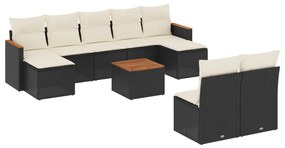 Set divani da giardino 10pz con cuscini in polyrattan nero