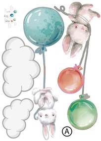 Adesivo murale con coniglietti e palloncini colorati 76 x 200 cm