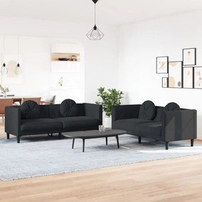 Set Di Divani 2 Pz Con Cuscini Nero İn Velluto /