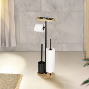 Porta carta igienica nero/di colore naturale in acciaio con supporto con spazzola Pomarolo – Wenko