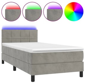 Letto a Molle Materasso e LED Grigio Chiaro 90x190 cm Velluto