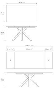 Tavolo BEVERLY HILLS in vetroceramica effetto marmo statuario e metallo verniciato antracite, allungabile 160&#215;90 cm &#8211; 240&#215;90 cm
