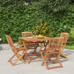 Set Da Pranzo Per Giardino 5 Pz İn Legno Massello Di Acacia /