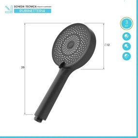 Doccetta tonda moderna 26cm nero opaco a tre getti in ABS anticalcare Hidra