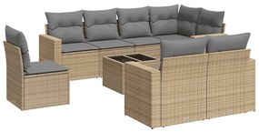 Set divano da giardino 9 pz con cuscini beige in polyrattan