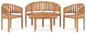 Set salotto da giardino 4 pz design curvo in massello di teak