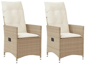 Sedie reclinabili da giardino 2pz con cuscini beige polyrattan