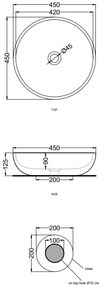 Cielo Shui Lavabo 45 cm tondo da appoggio senza troppo pieno in ceramica cemento