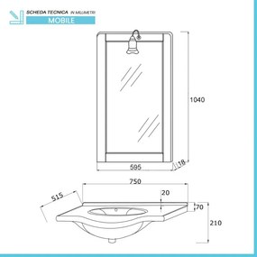 Mobile bagno a terra 75 bianco decape con lavabo e specchio Romantica