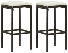 Sgabelli Da Bar Con Cuscini 2 Pz Marroni İn Polyrattan /