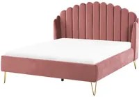 Letto con rete in velluto rosa 140 x 200 cm gambe in metallo testata retro capitonn