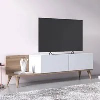 Mobile da soggiorno porta TV con due ante a ribalta, cm 152 x 35 x 43, colore quercia e bianco