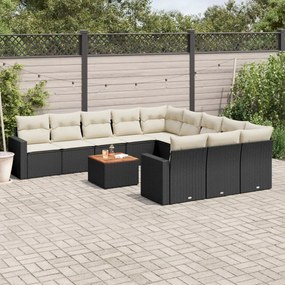 Set divani da giardino 12 pz con cuscini nero in polyrattan