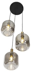 Lampada a sospensione intelligente nera con vetro fumé 3 luci incl. Wifi A60 - Zuzanna