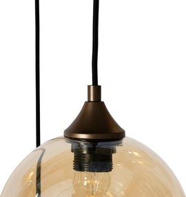 Lampadario Art Déco bronzo scuro con vetro ambrato ovale 8 luci - Sandra