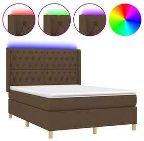 Letto a molle materasso e led marronescuro 140x190cm in tessuto