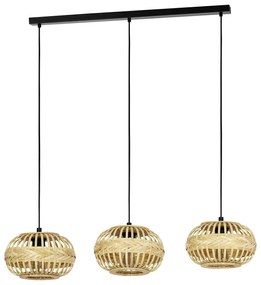 Lampadario A Sospensione Vintage Amsfield 1 Acciaio Nero Legno 3 Luci E27