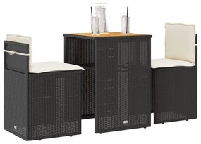 Set Da Bistrò 3 Pz Con Cuscini Nero İn Polyrattan /