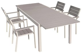 TRIUMPHUS - set tavolo in alluminio e teak cm 180/240 x 100 x 73 h con 4 poltrone Xanthus