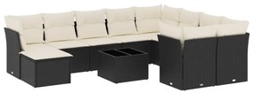 Set divani da giardino 11 pz con cuscini in polyrattan nero