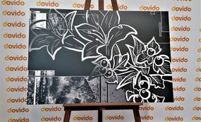 Quadro su tela – Illustrazione floreale in bianco e nero