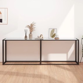 Tavolo Consolle Marmo Bianco 220x35x75,5 Cm İn Vetro Temperato /