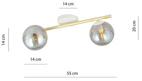 Plafoniera Contemporanea 2 Luci Splendi In Acciaio Oro/Bianco E Sfere Vetro Fumè