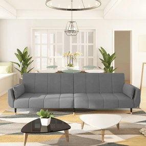 Divano Letto A 2 Posti Con 2 Cuscini Grigio Chiaro İn Velluto /